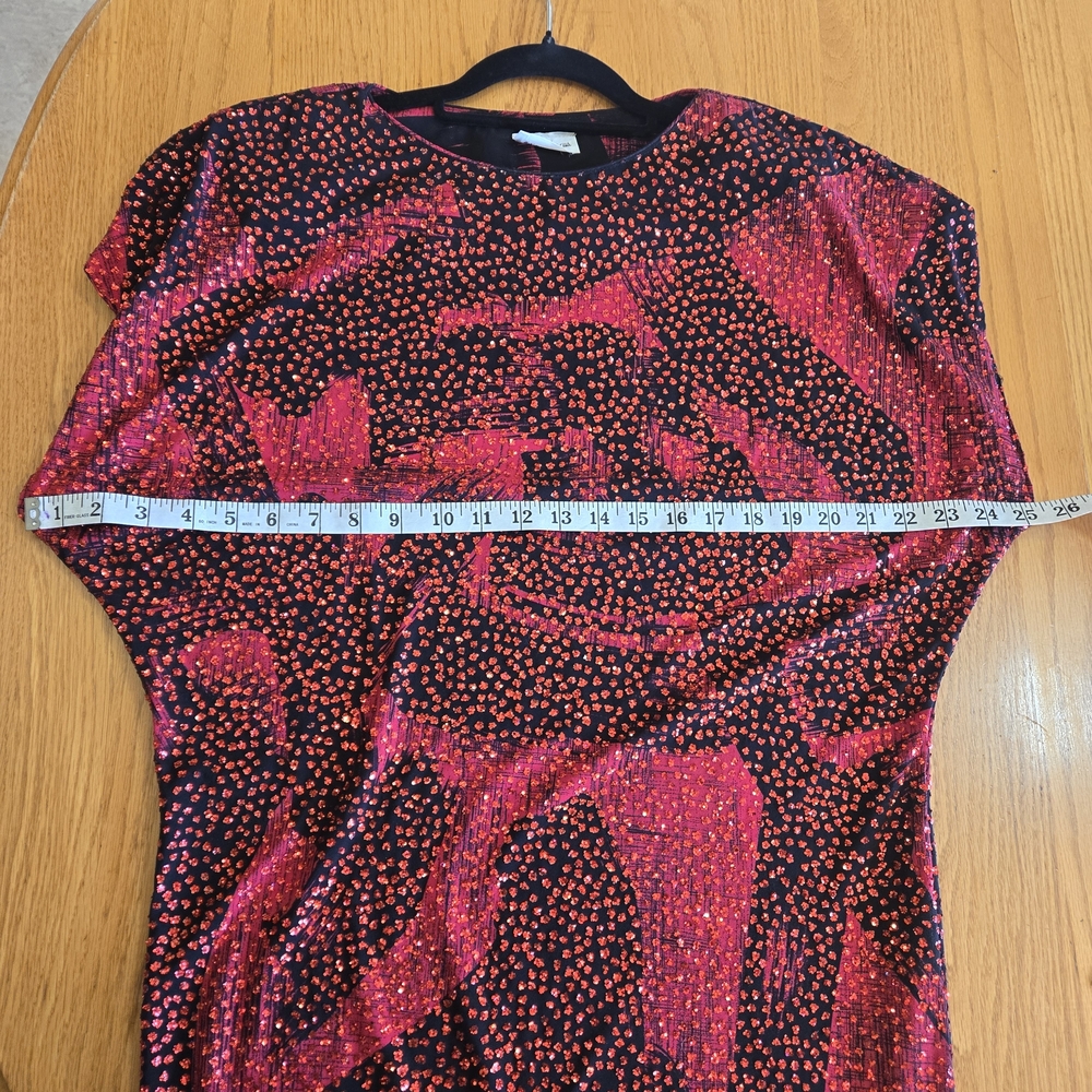 Neiman Marcus Red Black Metallic Cocktail Dress Size 4 Short Sleeve Party - Picture 5 of 11